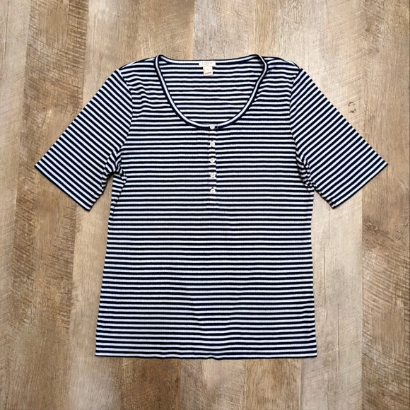 J. Crew Navy Blue and White Striped Sweater Elbow Length - Picture 1 of 8